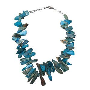 Lucas Lameth LUC Turquoise Jasper Chunky Statement Necklace Sterling Silver 18"